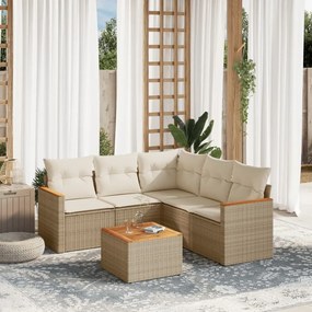 Set Divano da Giardino 6 pz con Cuscini Beige in Polyrattan