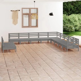 Set Salotto da Giardino 11 pz in Legno Massello di Pino Grigio