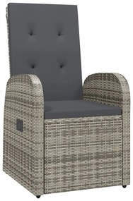Set da pranzo da giardino 7 pz con cuscini in polyrattan grigio