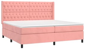 Letto a Molle con Materasso e LED Rosa 200x200 cm in Velluto