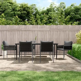 Set pranzo da giardino 7 pz con cuscini in polyrattan e acciaio