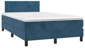 Letto a molle materasso e led blu scuro 120x190 cm in velluto