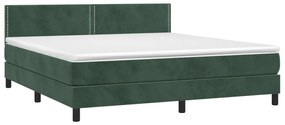 Letto a Molle con Materasso e LED Verde Scuro 160x200cm Velluto