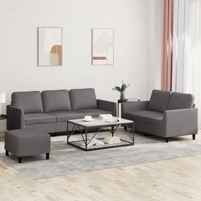 Set Di Divani 3 Pz Con Cuscini Grigio İn Similpelle /