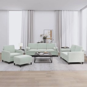 Set Di Divani 4 Pz Con Cuscini Grigio Chiaro İn Velluto /