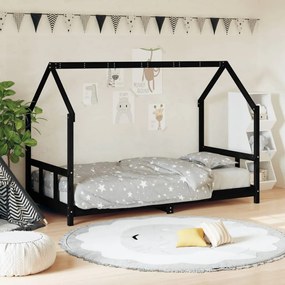Giroletto Per Bambini Nero 90x200 Cm İn Legno Massello Di Pino /