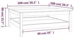 Tavolino da Salotto Bianco 100x100x40 cm Legno Massello di Pino