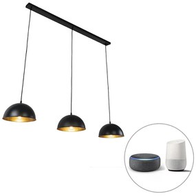 Lampada a sospensione intelligente nera con oro 3 luci incl. Wifi A60 - Magnax