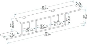 Mobile TV Sospeso 150x22x25 Con Vani A Giorno Morris Bianco