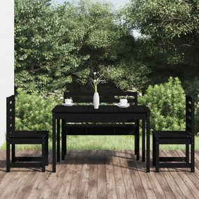 Set da Pranzo per Giardino 4pz Nero in Legno Massello di Pino