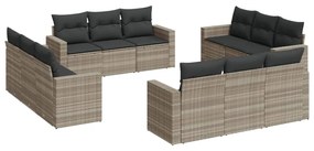 Set divano giardino 12 pz con cuscini grigio chiaro polyrattan