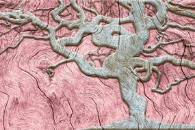 Carta da parati – Albero Astratto su Legno con Contrasto Rosa