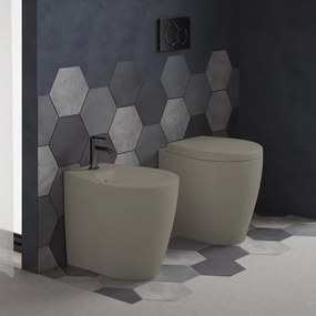 Coppia sanitari scarico a pavimento e a parete Xes tortora WC: P 51 x L 38 x H 35 cm, bidet: P 51 x L 38 x H 30 cm