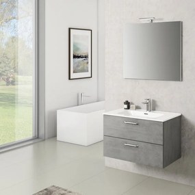 Mobile sottolavabo, lavabo e specchio con illuminazione Noa per vasca centrale cemento L 80 x H 55 x P 45.5 cm 2 cassetti