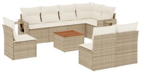 Set divano da giardino 9 pz con cuscini beige in polyrattan