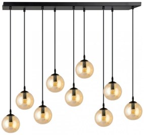 Lampadario a Sospensione in Acciaio e Vetro COSMO 9 Nero 9xE14 Colore delle Sfere Ambrate