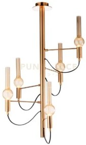 Lampadario da soffitto flute 5 luci in vetro struttura oro satinato