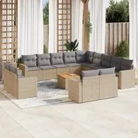 Set Divani da Giardino 14pz con Cuscini in Polyrattan Beige 3224400