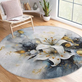 Tappeto rotondo blu/grigio lavabile ø 120 cm Golden Lilly – Mila Home