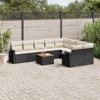 Set Divani da Giardino 10pz con Cuscini in Polyrattan Nero 3224719