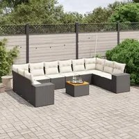 Set Divani da Giardino 11 pz con Cuscini in Polyrattan Nero 3225615