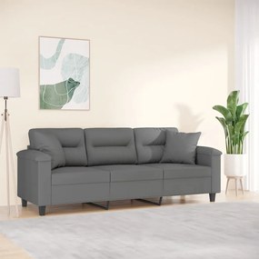Divano 3 Posti Cuscini Grigio Scuro 180 Cm Tessuto Microfibra /