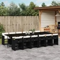 Set da Pranzo da Giardino 13pz con Cuscini Nero in Polyrattan 3211122