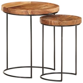 Set Tavolini Da Salotto 2 Pz Legno Massello Di Acacia E Acciaio /