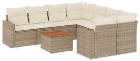 Set divano da giardino 9 pz con cuscini beige in polyrattan