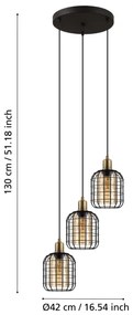 Eglo 43499 - Lampadario su corda CHISLE 3xE27/40W/230V