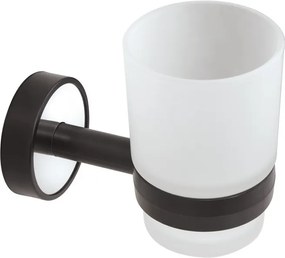 Kamalu - Portaspazzolini a muro con dettagli in abs nero e bicchiere in vetro | NICO-N
