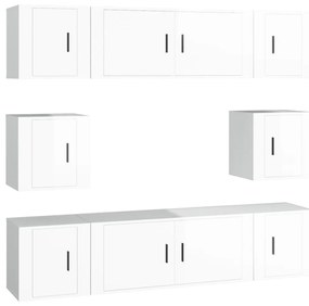 Set Mobili Porta TV 8pz Bianco Lucido in Legno Multistrato