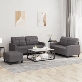 Set di divani 3 pz con cuscini grigio in similpelle