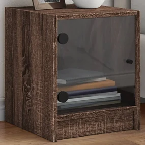 Comodini con ante in vetro 2pz rovere marrone 35x37x42 cm