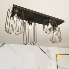 Plafonriera Minimal Industrial Vulcano 4 Luci Lineari Nera