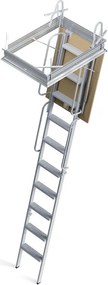 Scala retrattile in acciaio verniciato, foro 60x90 cm, H 3 m, 10 gradini, con corrimano