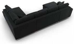 Divano angolare nero allungabile e con contenitore (con penisola a destra/a U) con rivestimento in velluto Kyoto – Cosmopolitan Design