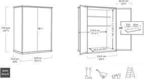 Armadio da Esterno Keter Cortina Alto 140x73,6x170,4 cm in Evothech+ Grigio...