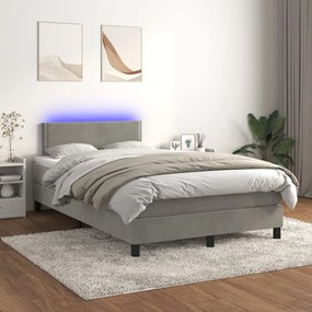 Letto A Molle Materasso E Led Grigio Chiaro 120x200 Cm Velluto /