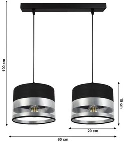 Lampadario su filo MILO 2xE27/60W/230V argento/nero