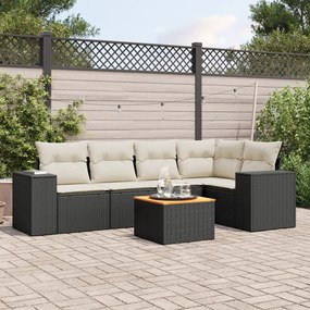 Set divano da giardino 6 pz con cuscini nero in polyrattan