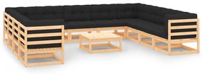 Set Salotto Giardino 12pz Cuscini Antracite Legno Massello Pino