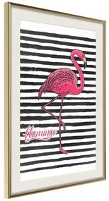 Poster  Flamingo on Striped Background  Cornice Quadri Cornice d'oro con passe-partout, Larghezza x Altezza Home decor 20x30