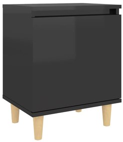 Comodini Gambe in Legno Massello 2pz Nero Lucido 40x30x50 cm