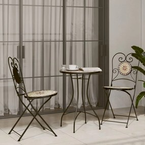 Set Da Bistrot Con Mosaico Terracotta E Bianco Ferro E Ceramica /