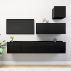Set di mobili porta tv 4 pz nero in legno multistrato