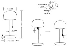 Globo 21016CH - Lampada da tavolo LED NORMAN LED/1,5W/3,7V 3000/4200/6000K marrone