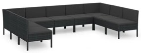 Set Divani da Giardino 9 pz con Cuscini in Polyrattan Nero