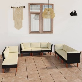 Set divani da giardino 9 pz con cuscini in polyrattan nero