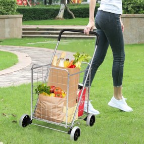 Costway Carrello spesa pieghevole con ruote girevoli a 360° capacità 45 kg, Carrello multiuso portatile Argento